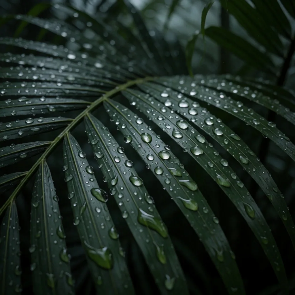 Botanical detail — tropical leaf at night