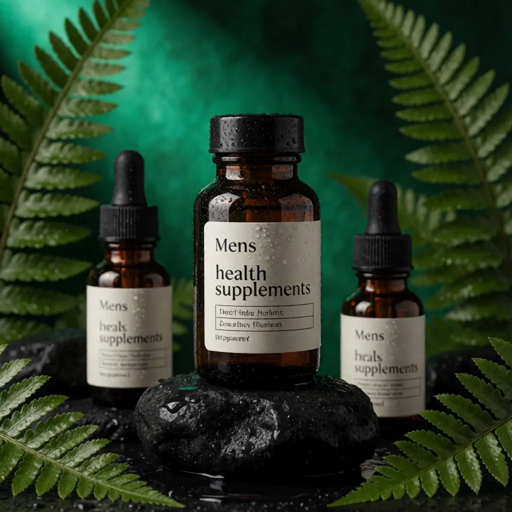 Natural supplement bottles with tropical leaves