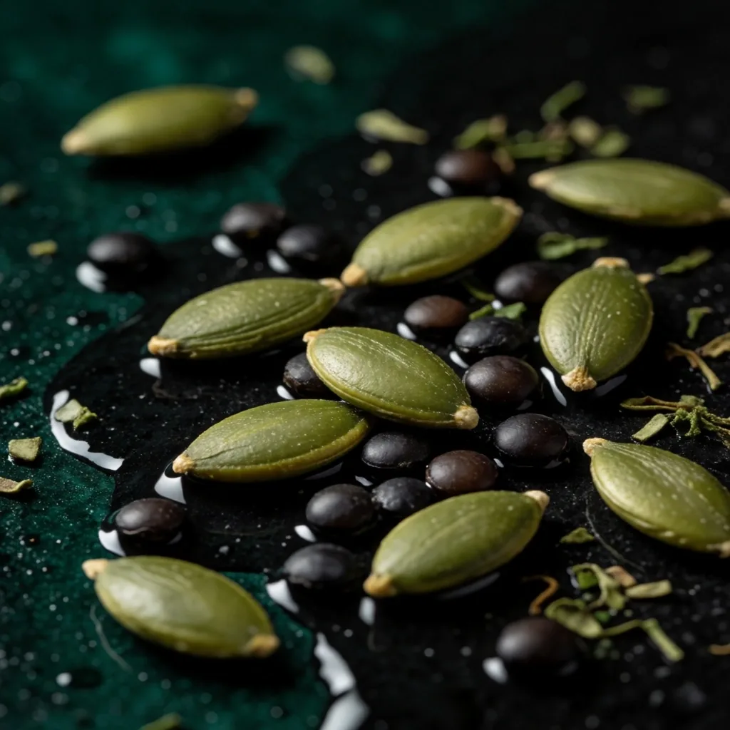 Zinc-rich seeds on dark wet stone